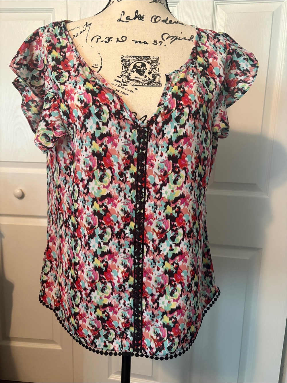 Three Pink Hearts Flutter Sleeve Blouse